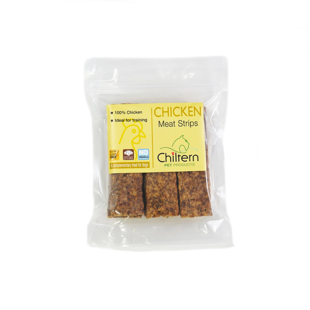 Natural chicken meat strips premium dog treat pack.