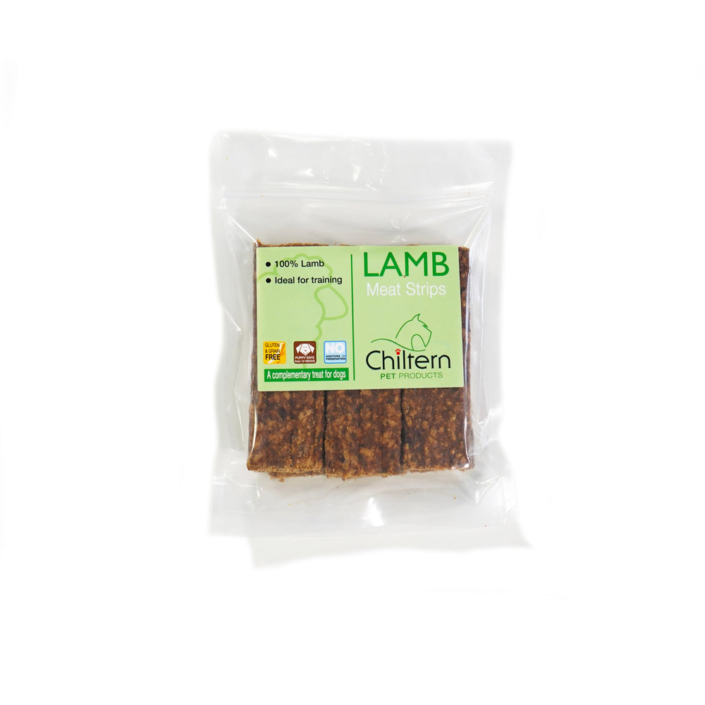 High-quality lamb meat strips packaged dog treats.