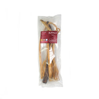 Packaged premium buffalo tails dog chew.