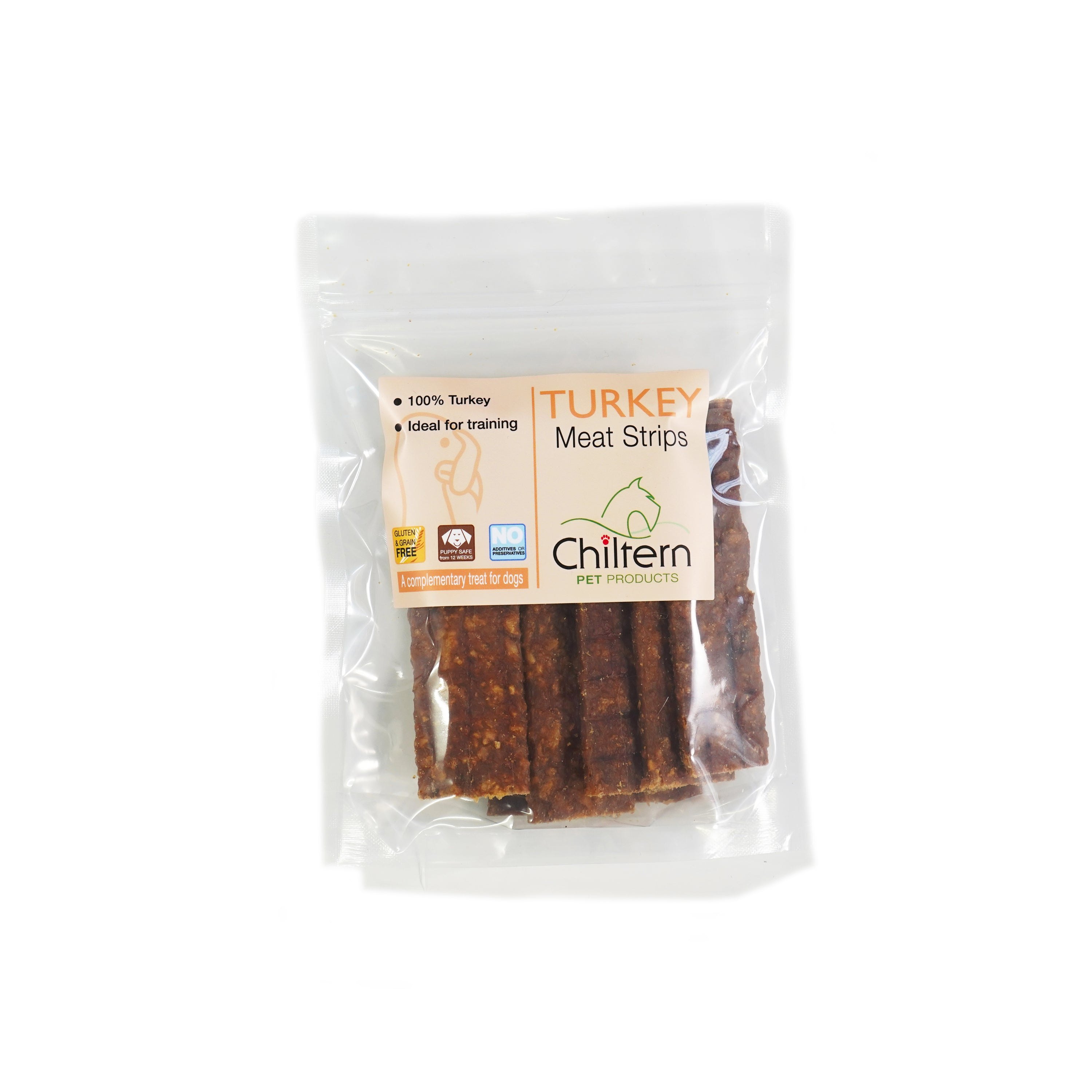 Natural pure turkey meat strips premium dog treat pack.