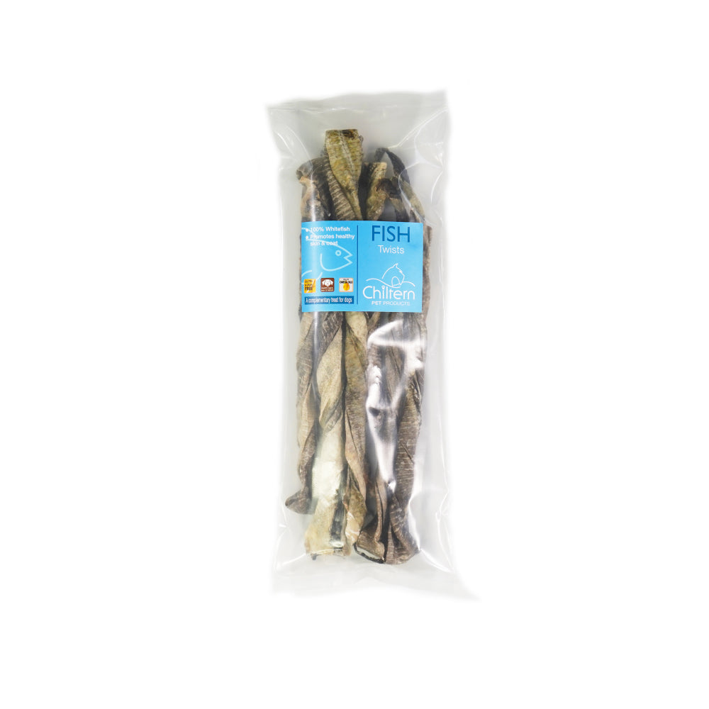 Pack of premium natural air-dried fish twists dog treats.
