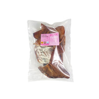 Pack of natural pigs ears dog chews high protein low fat air dried treats for dental health and long lasting chewing.