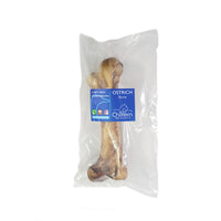 Packaged natural ostrich bones dog chews high protein low fat air dried treats for dental health and long lasting chewing.