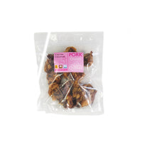 Pack of natural pork crunch dog chews high protein low fat air dried treats for dental health and satisfying chewing.