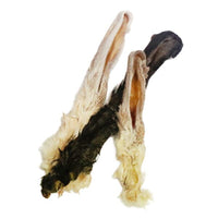 Several natural rabbit ears with fur dog chews high protein low fat long lasting treats for teeth and gums.